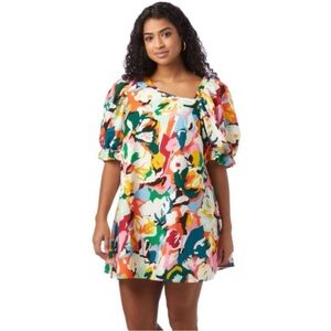 Tuckernuck Crosby Brooklyn Technicolor Bloom Puff Sleeve Linen Mini Dress Size M